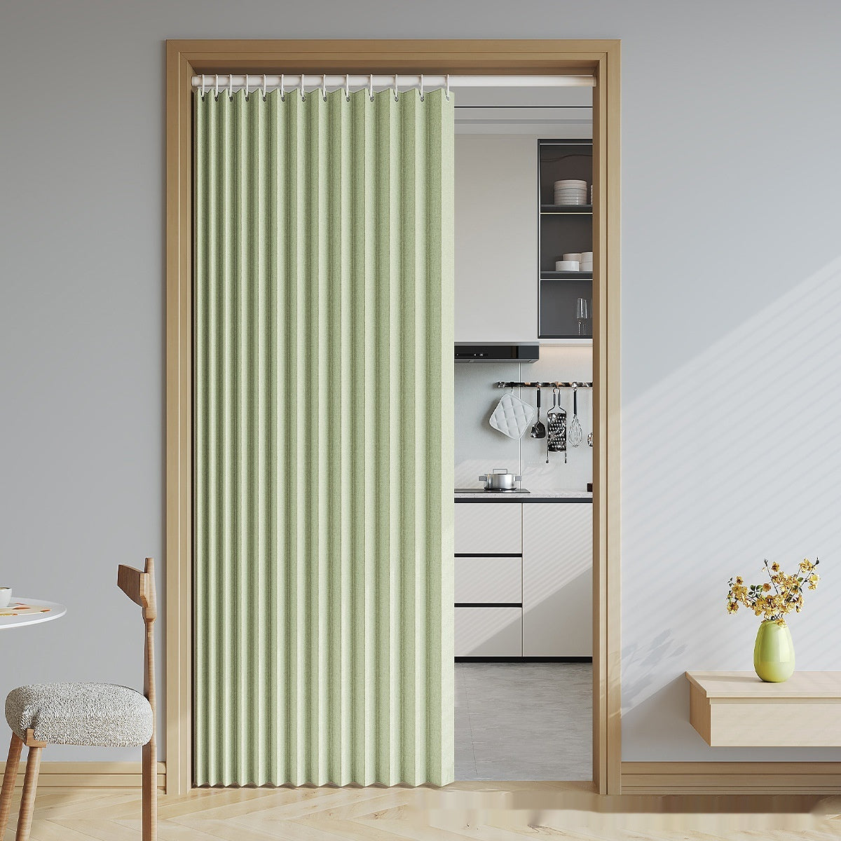 Household Solid Color Folding Partition Door Curtain