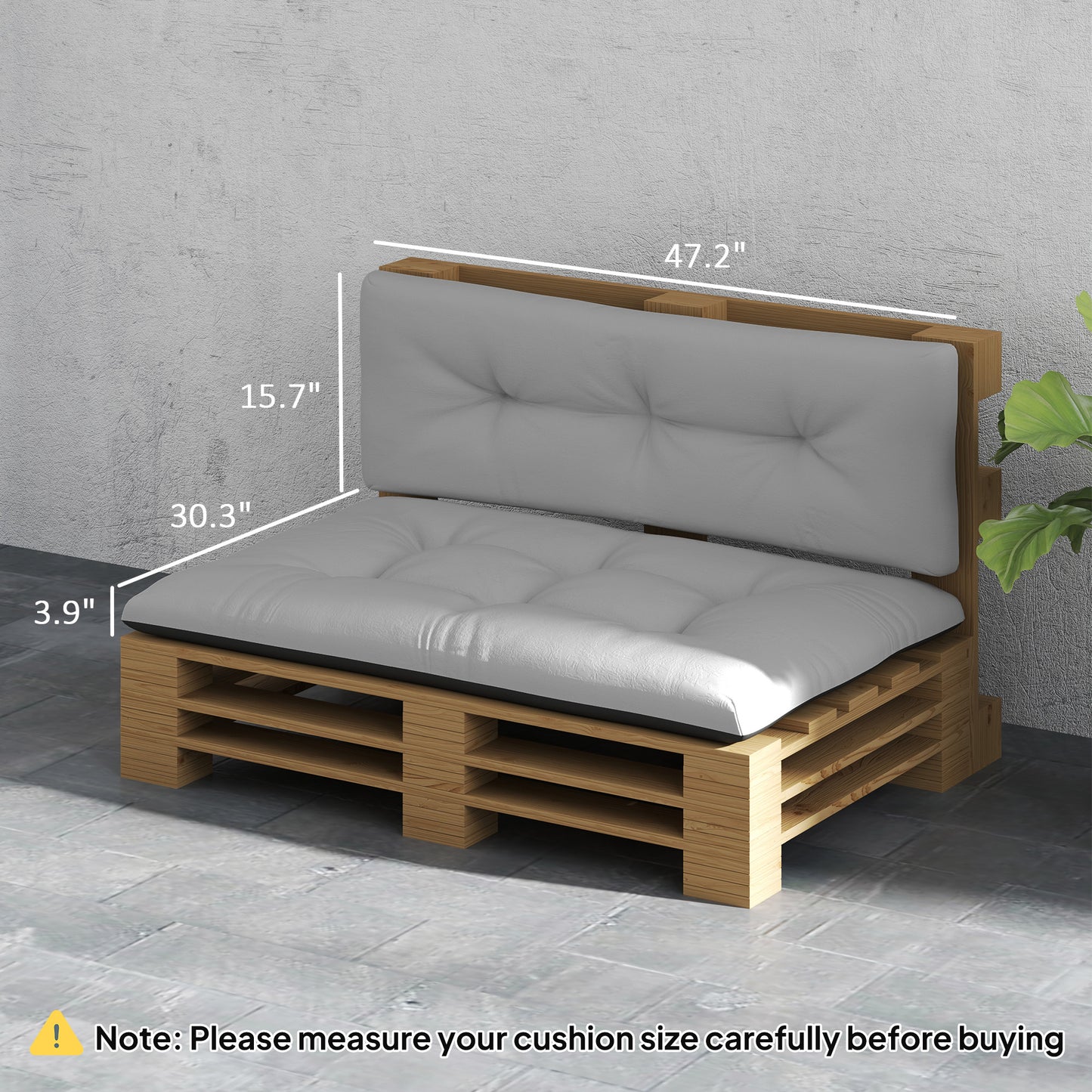 2 Seater Pallet Cushions Outdoor 3.9 Thick Replacement Cushions - Tufted Design For Garden, Patio, Light Gray