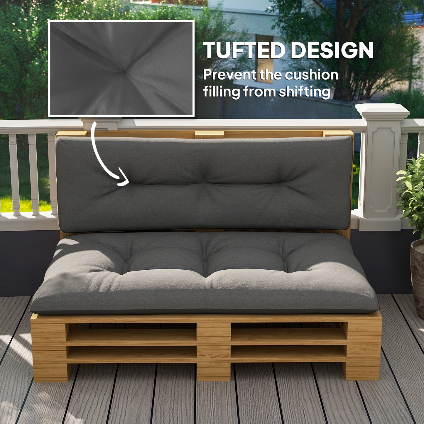2 Seater Pallet Cushions Outdoor 3.9 Thick Replacement Cushions - Tufted Design For Garden, Patio, Dark Gray