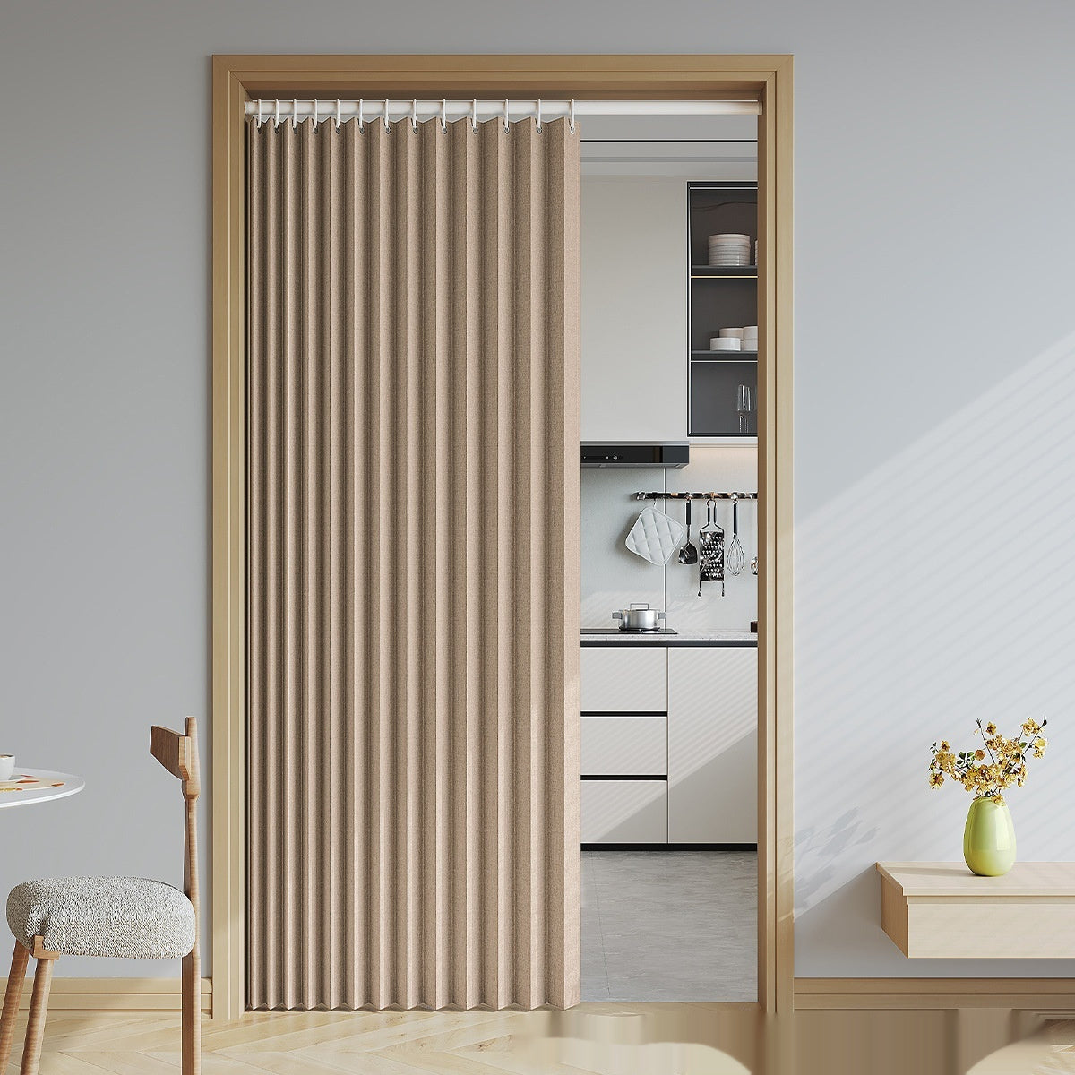 Household Solid Color Folding Partition Door Curtain