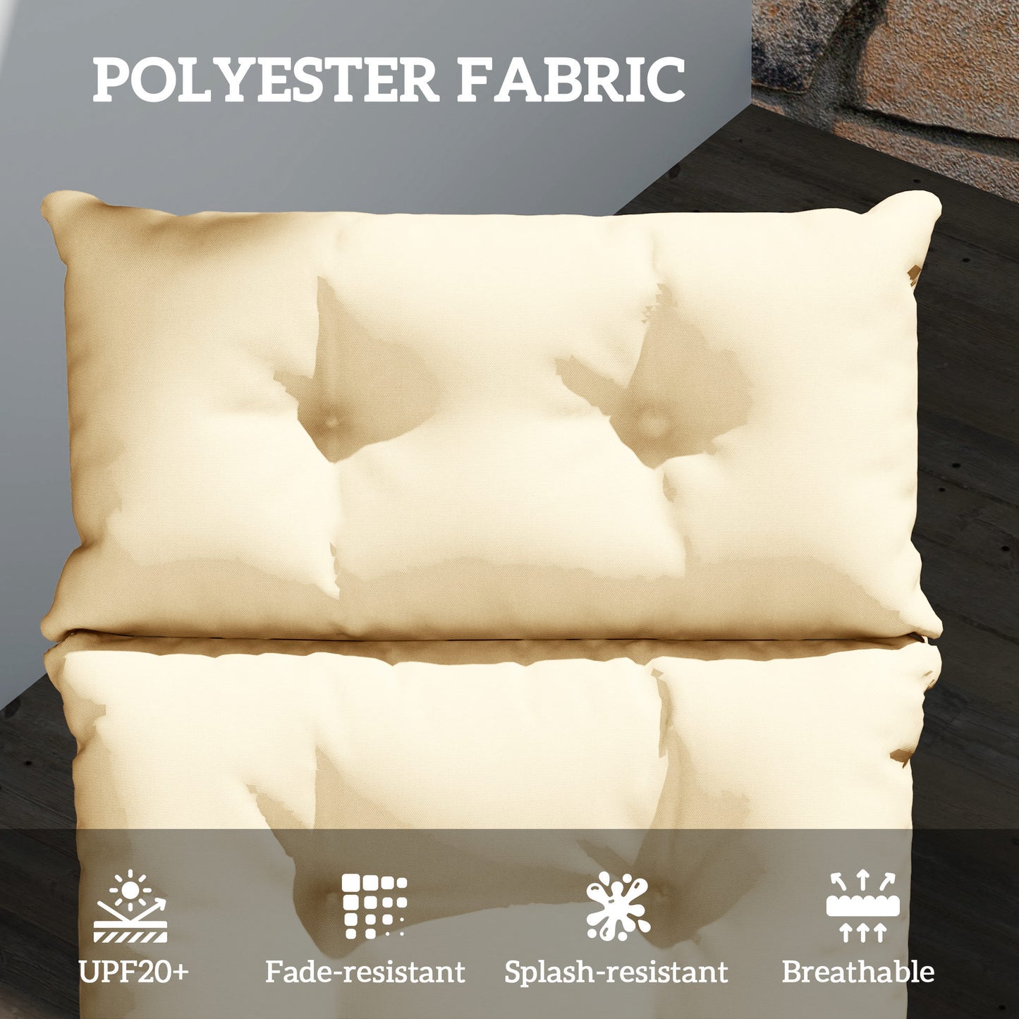 Outdoor Chaise Lounge Cushion, Tufted Thick Patio Lounge Chair Cushion With Ties, 74.8 In. X 22 In. X 4 In., Beige