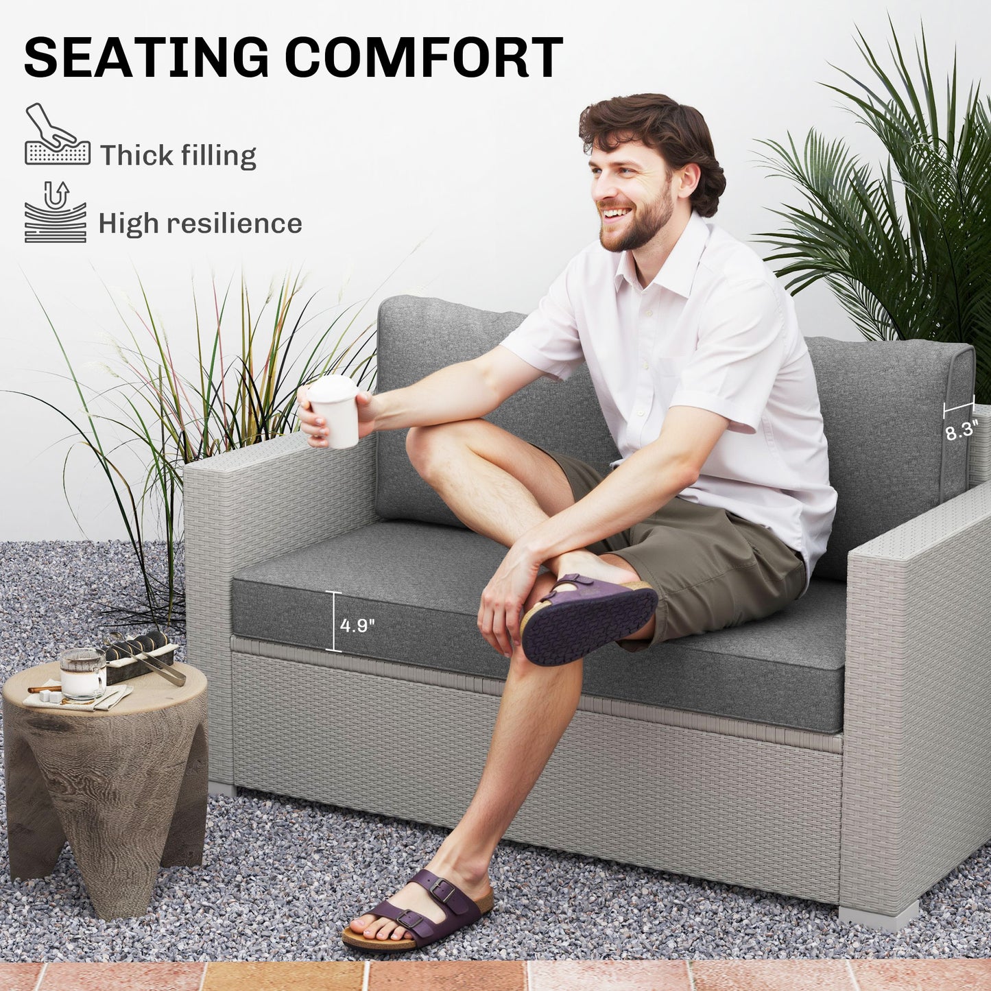 2 Seat Patio Furniture Cushions, 46x26x5 In, Thick Outdoor Loveseat Cushion Set With Removable Cover, Fade-Resistant Replacement Cushions For Outdoor Furniture, Couch, Bench, Swing, Gray