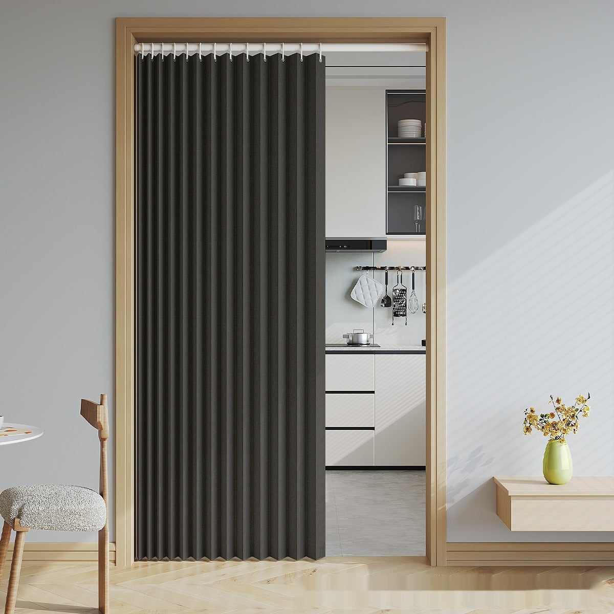 Household Solid Color Folding Partition Door Curtain