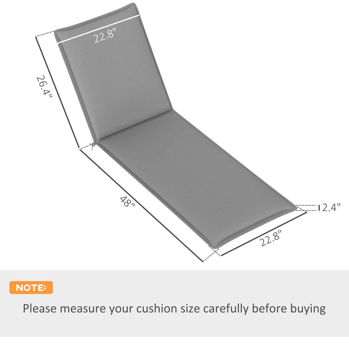 Foldable Chaise Lounge Cushion Set Of 2, Outdoor Lounge Chair Cushion Set, 200gsm Fabric, 76 X 23, Gray